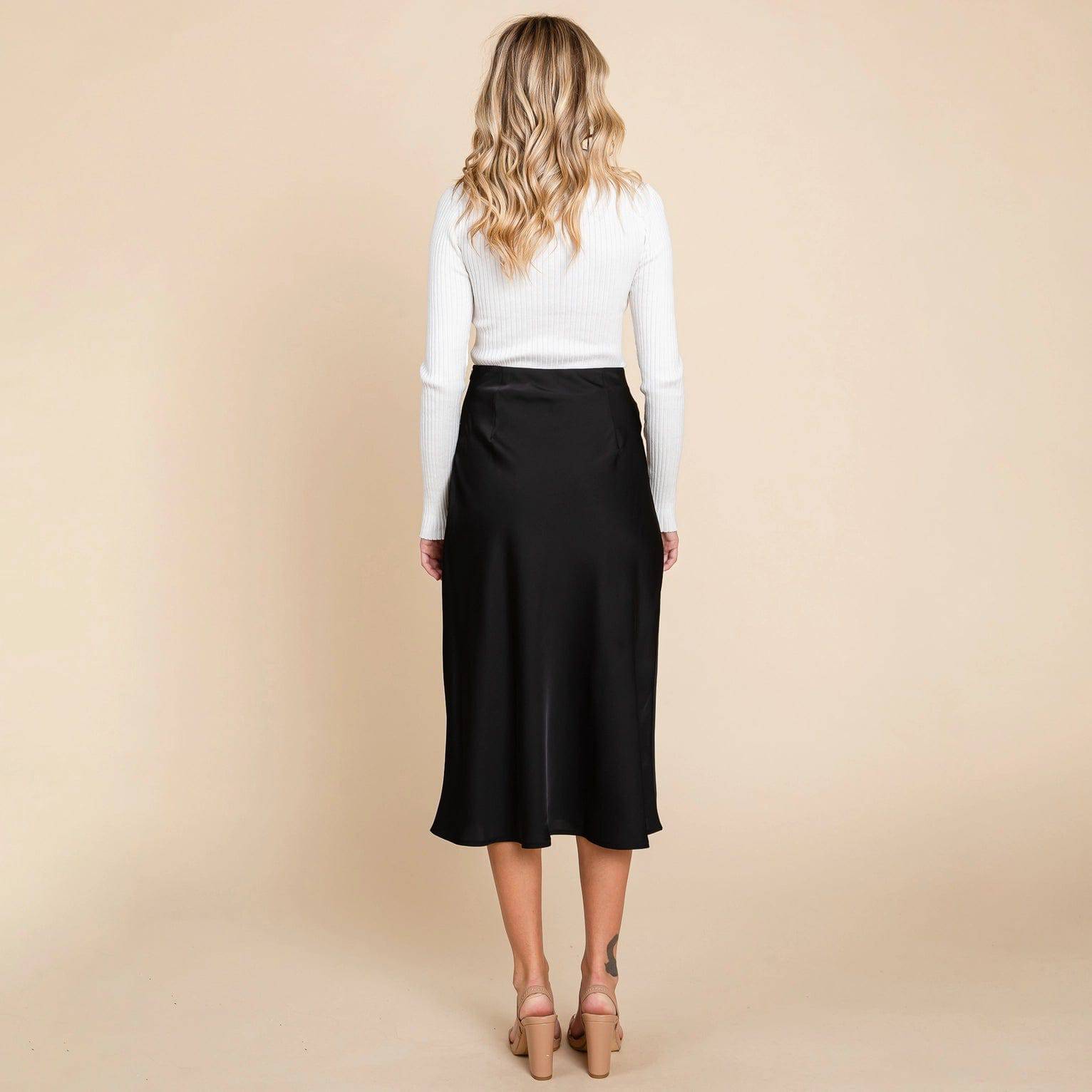 High Waist Satin A Line Midi Skirt - ResidentFashion
