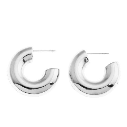 Demonte Hollow Chunky-Look Tube Hoop Earrings in Silver