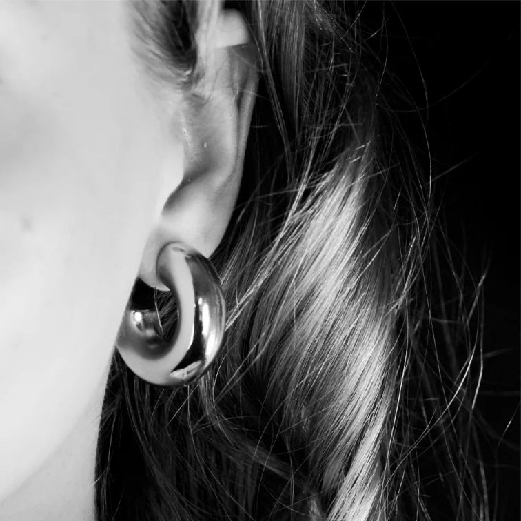 Demonte Hollow Chunky-Look Tube Hoop Earrings in Silver