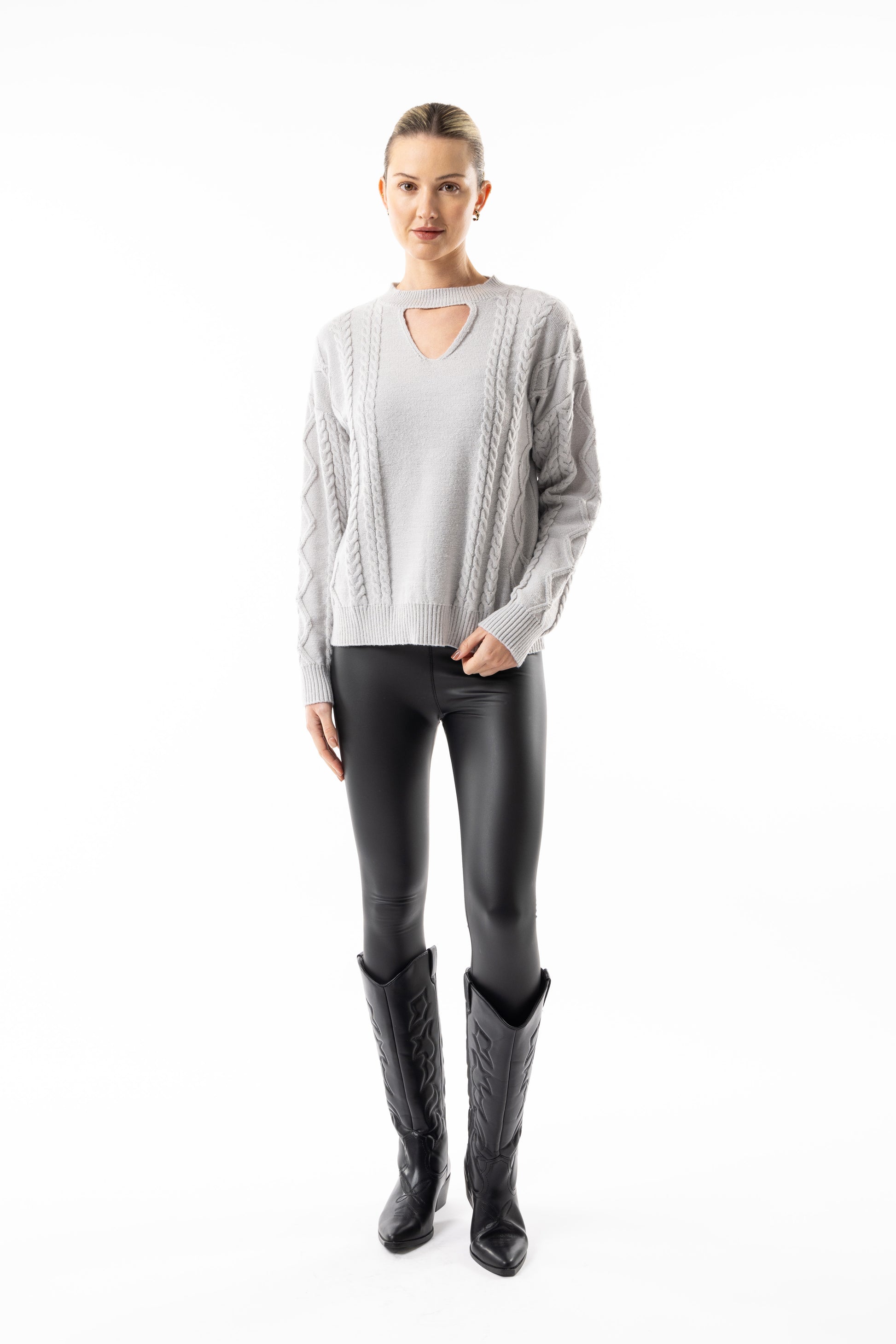 Women's silver cut-out sweater