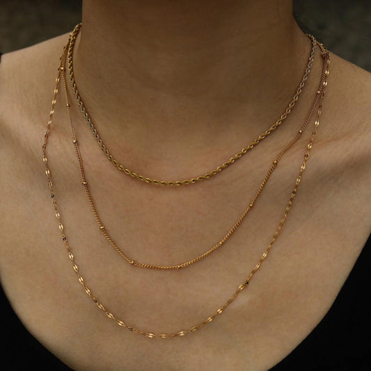 ZURI Triple Layer Mixed-Chain Necklace in Gold