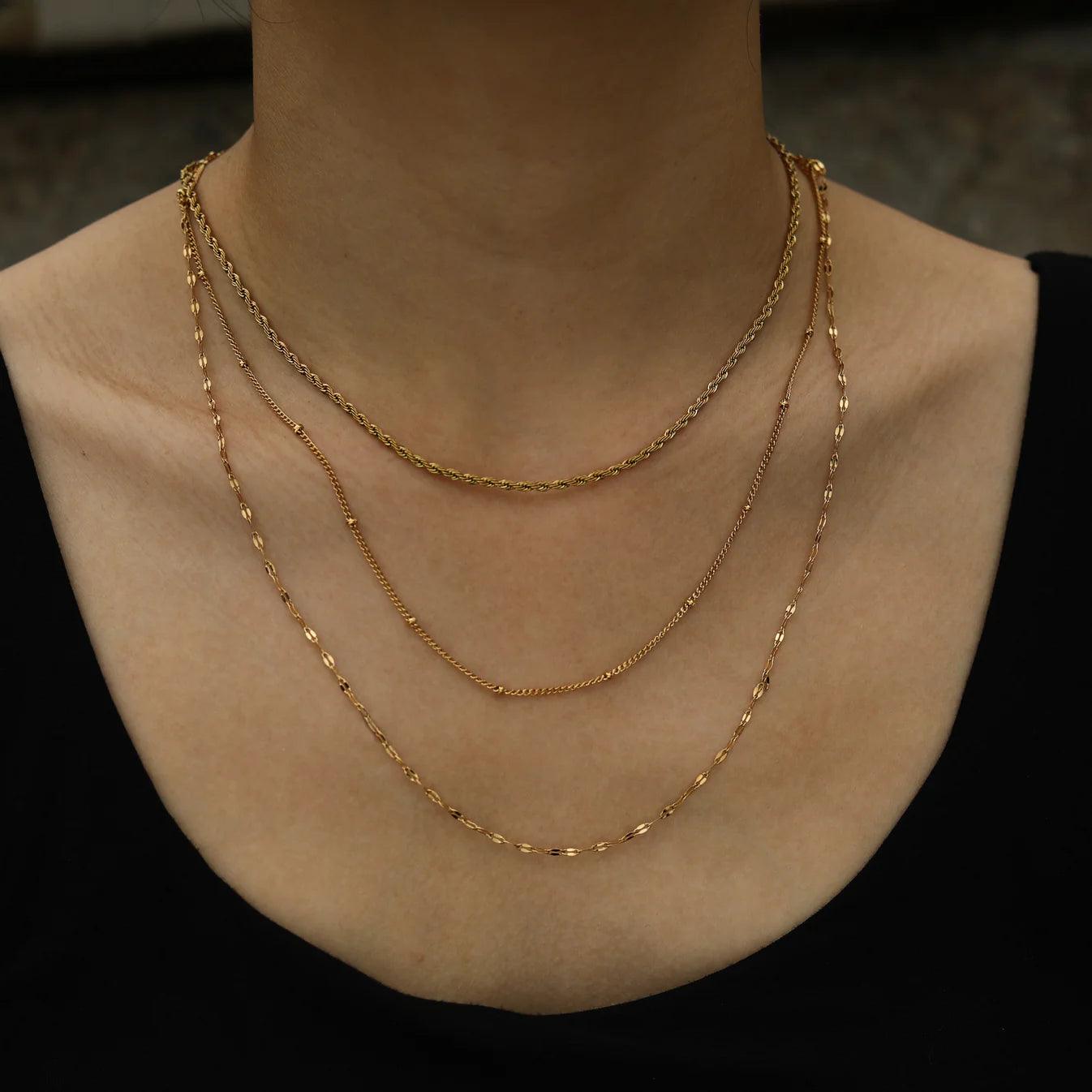 ZURI Triple Layer Mixed-Chain Necklace in Gold