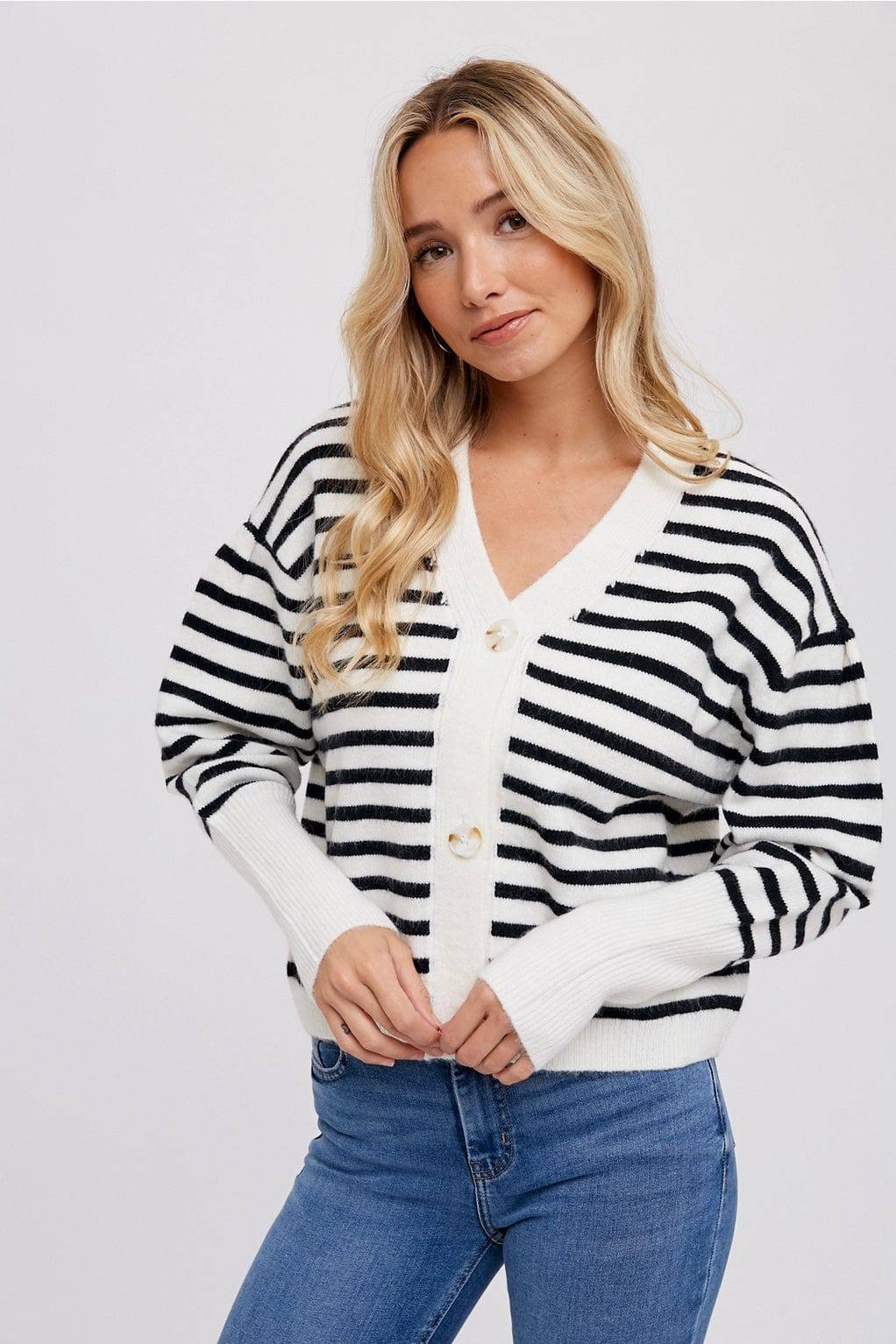 Stripe Button Up Cardigan ResidentFashion