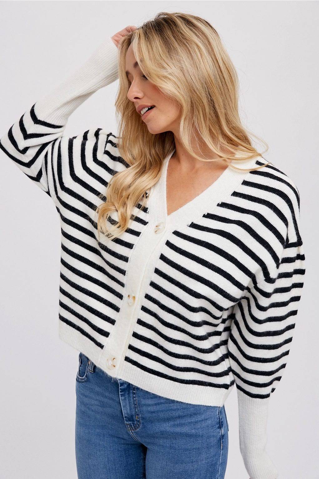 Stripe Button Up Cardigan - ResidentFashion