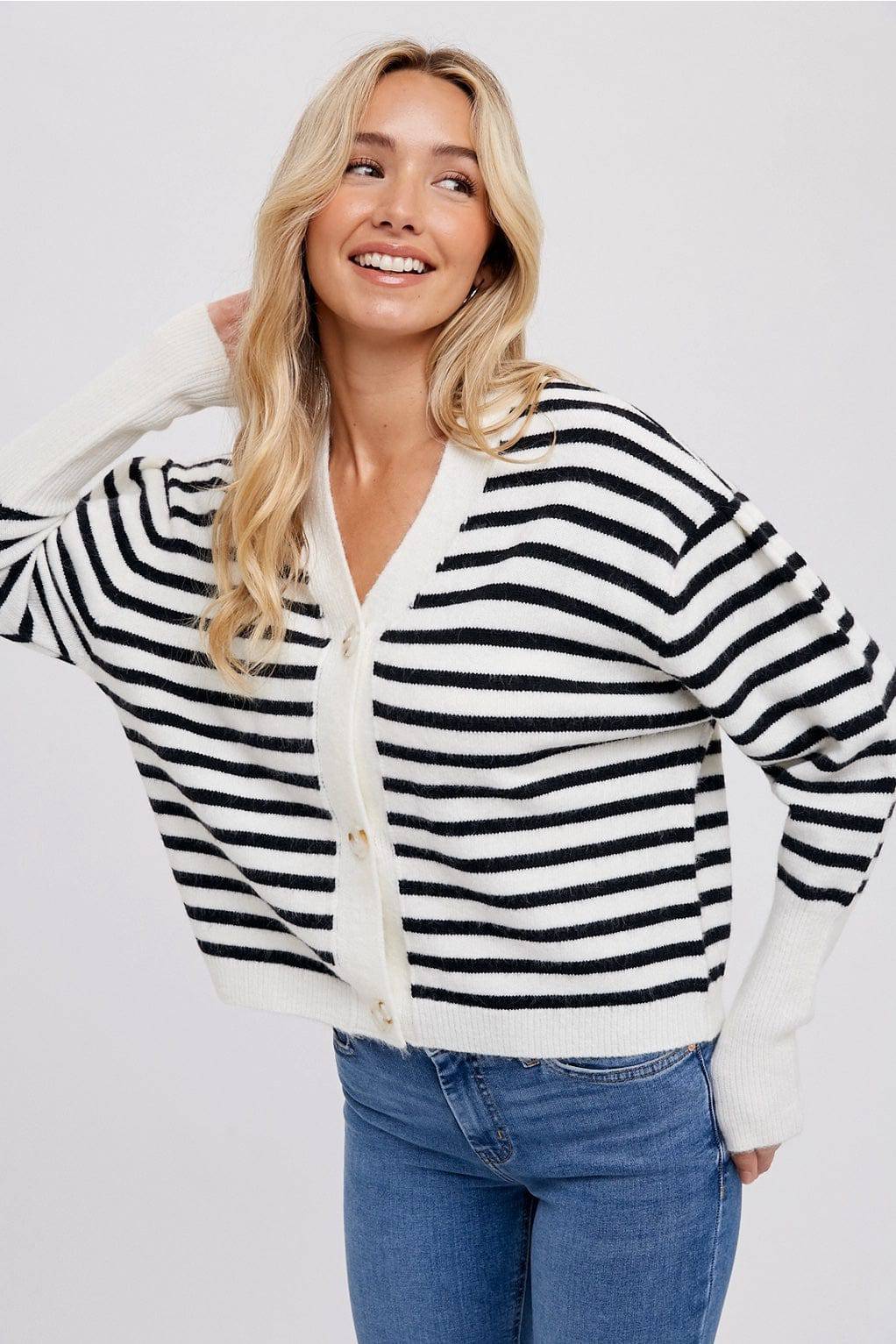 Stripe Button Up Cardigan - ResidentFashion