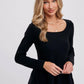 Square Neck Peplum Sweater Top - ResidentFashion