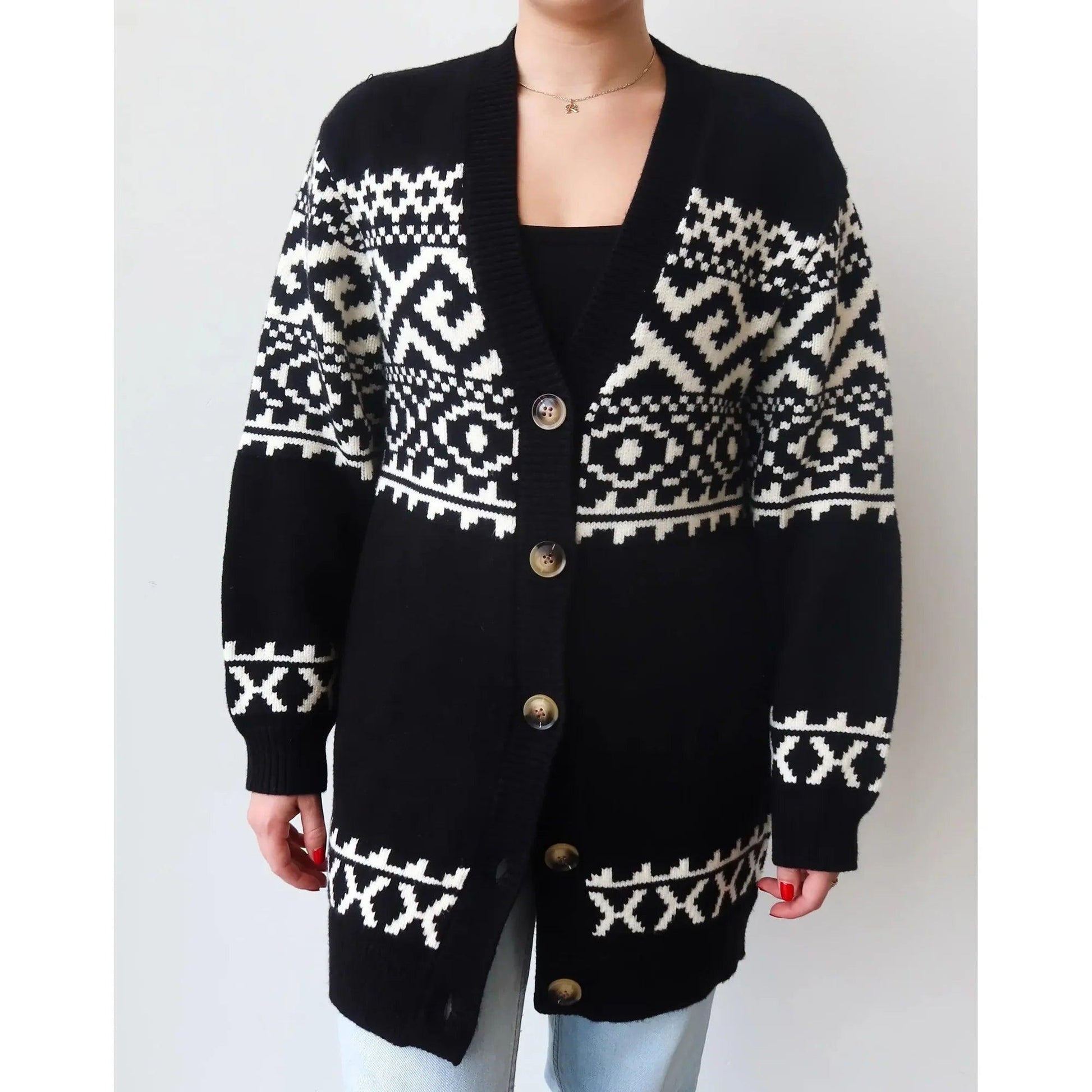 Brunette The Label Fair Isle Oversized Cardigan | Cozy Winter Layer