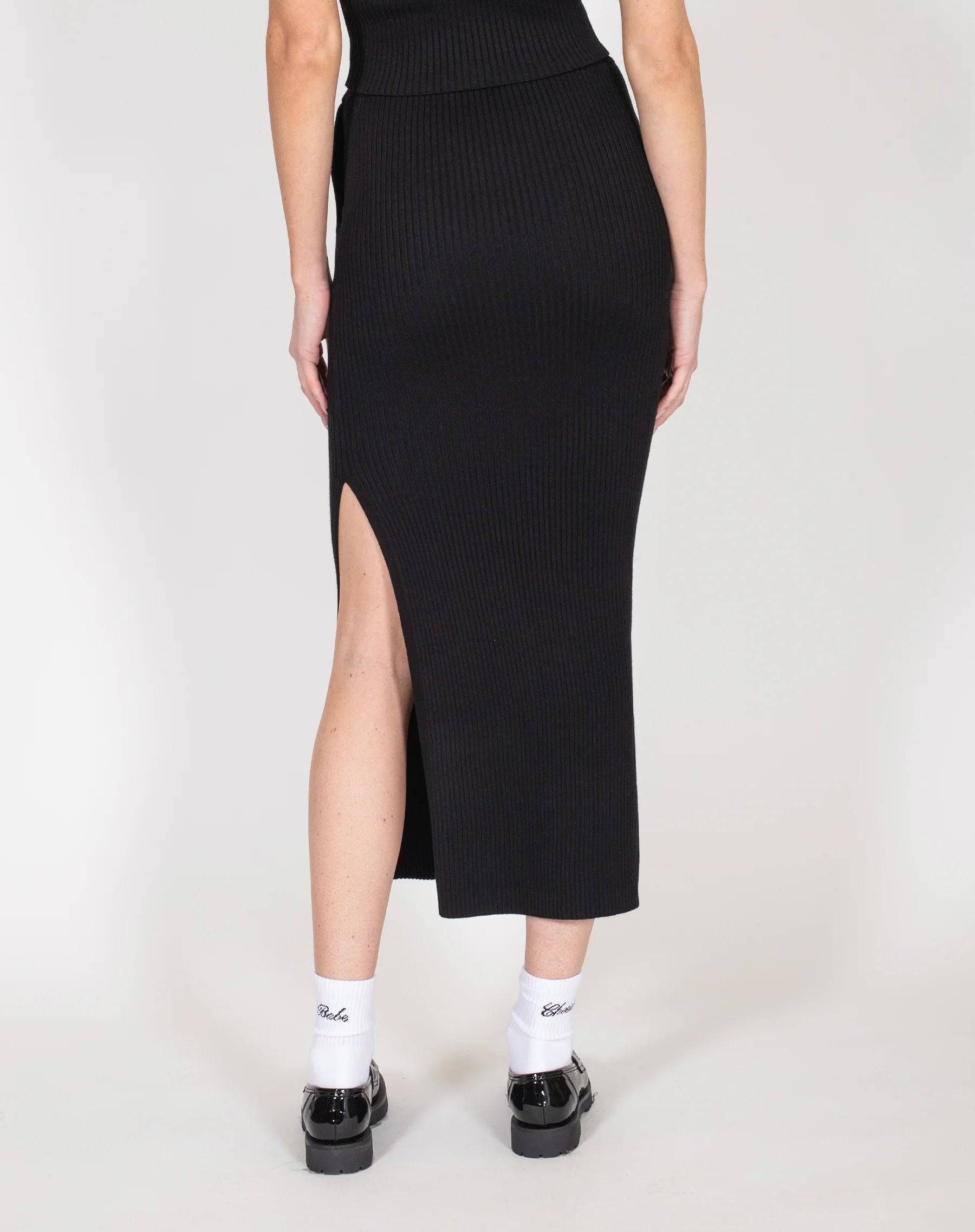 Penelope Rib Knit Maxi Skirt in Black - ResidentFashion