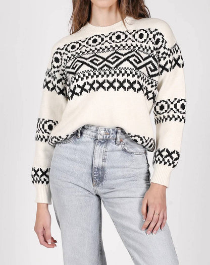 Fair Isle Knit Sweater in Cream - ResidentFashion