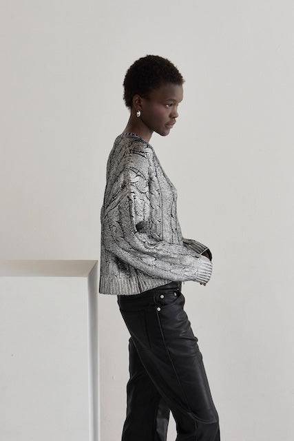 Alexandra Silver Laminated Sweater - ResidentFashion