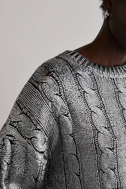 Alexandra Silver Laminated Sweater - ResidentFashion