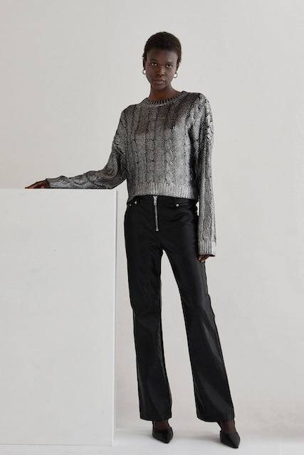 Alexandra Silver Laminated Sweater - ResidentFashion