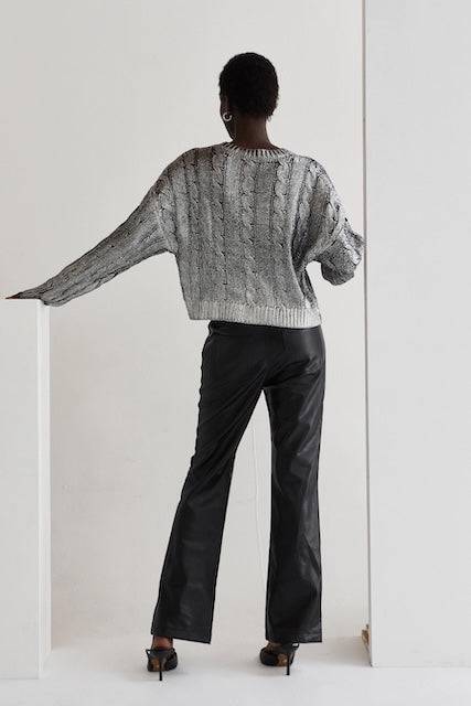 Alexandra Silver Laminated Sweater - ResidentFashion