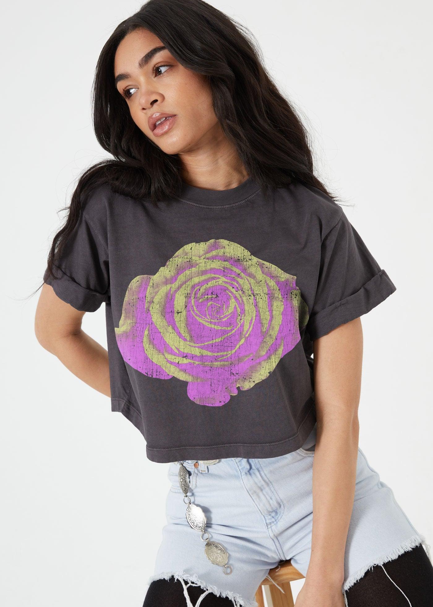 Rose Gradient Crop Boyfriend Vintage Tee - ResidentFashion