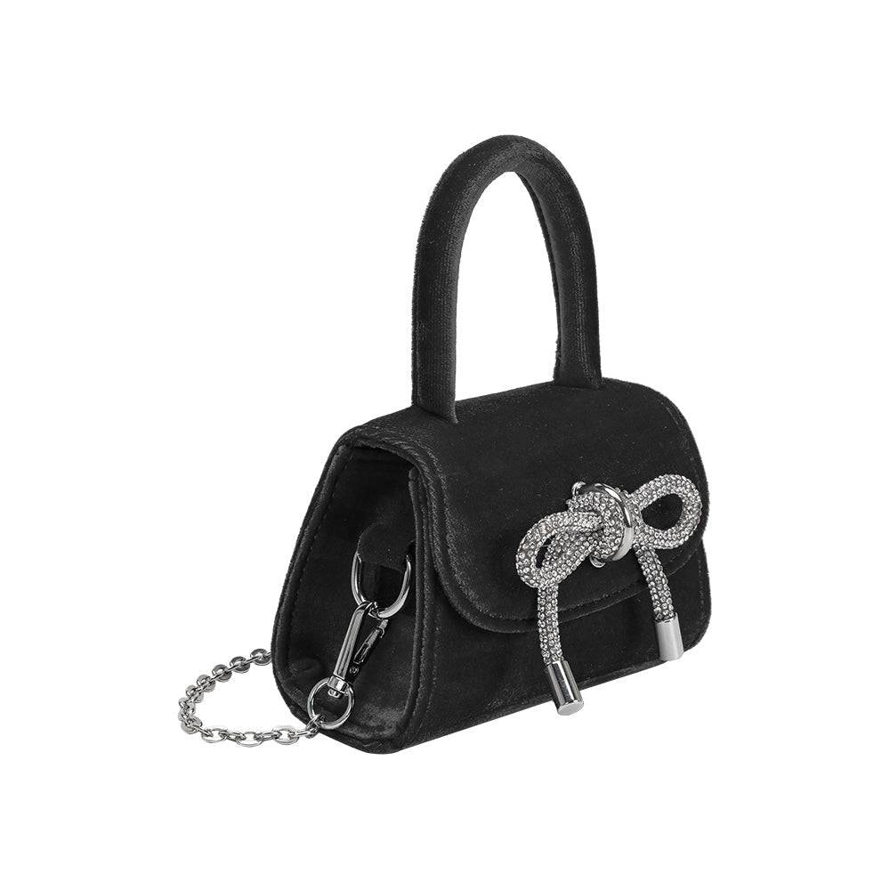 Sabrina Black Mini Velvet Top Handle Bag - ResidentFashion