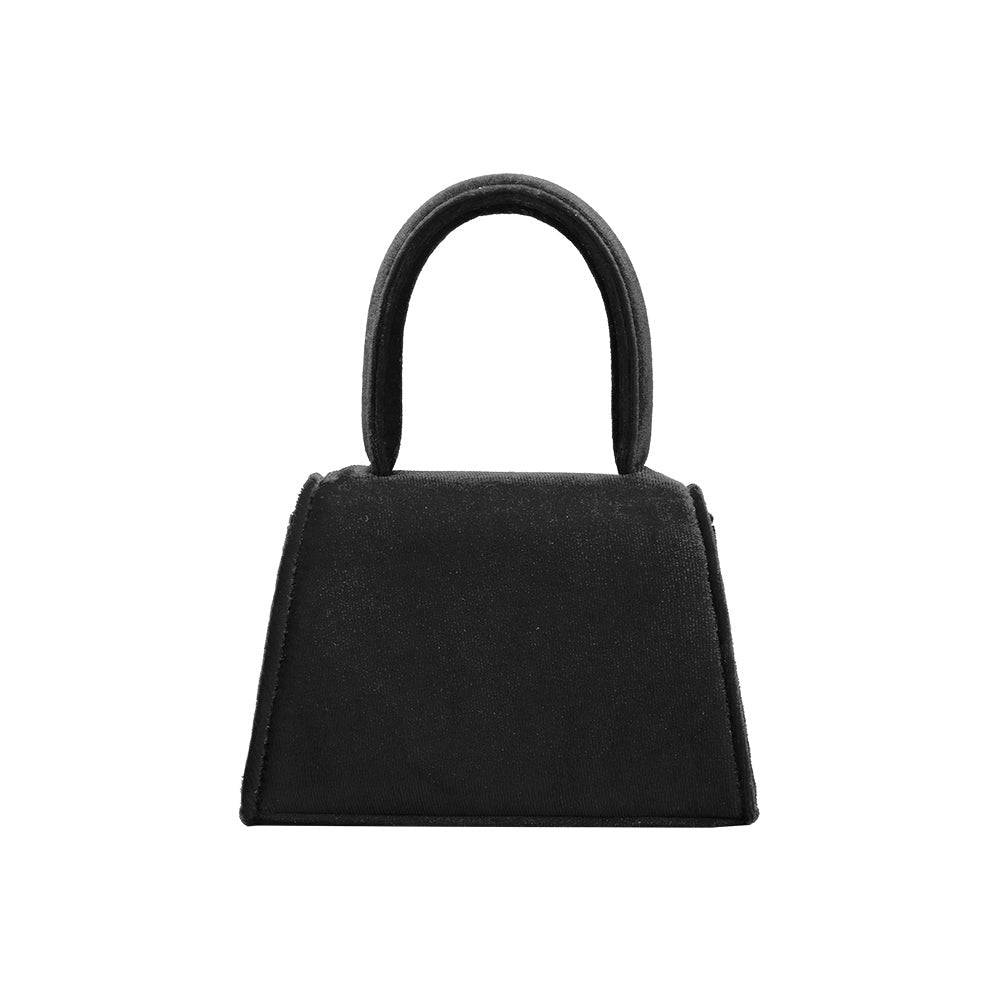 Sabrina Black Mini Velvet Top Handle Bag - ResidentFashion