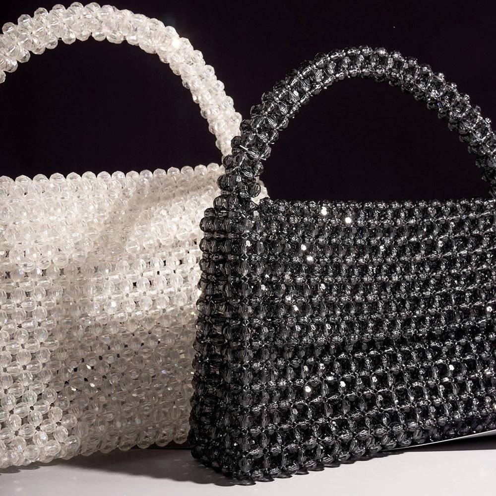 Sherry Small Beaded Top Handle Bag in Crystal - ResidentFashion