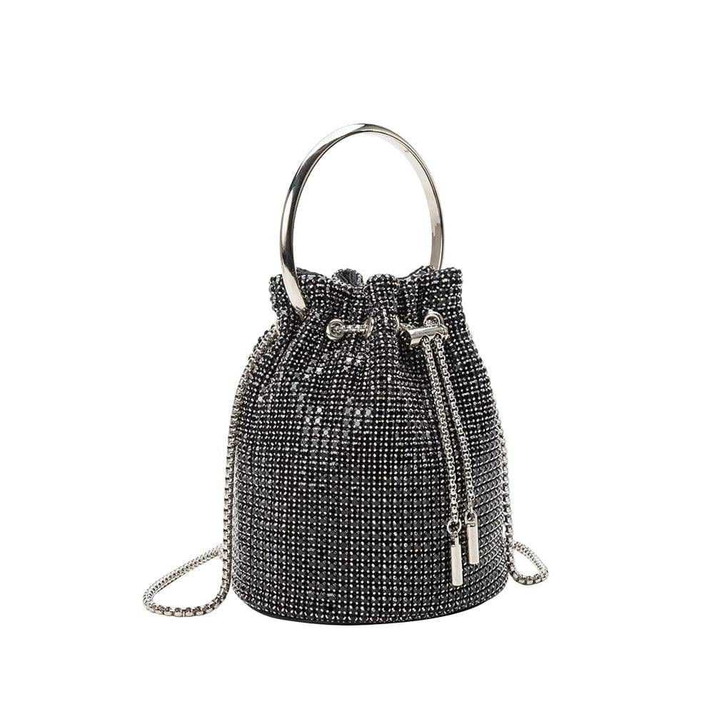 Small Crystal Top Handle Bag Black - ResidentFashion